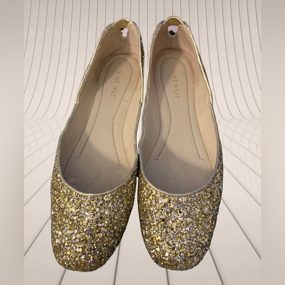 Nine West Gold Glitter Flats Elegant Slip-On Flats